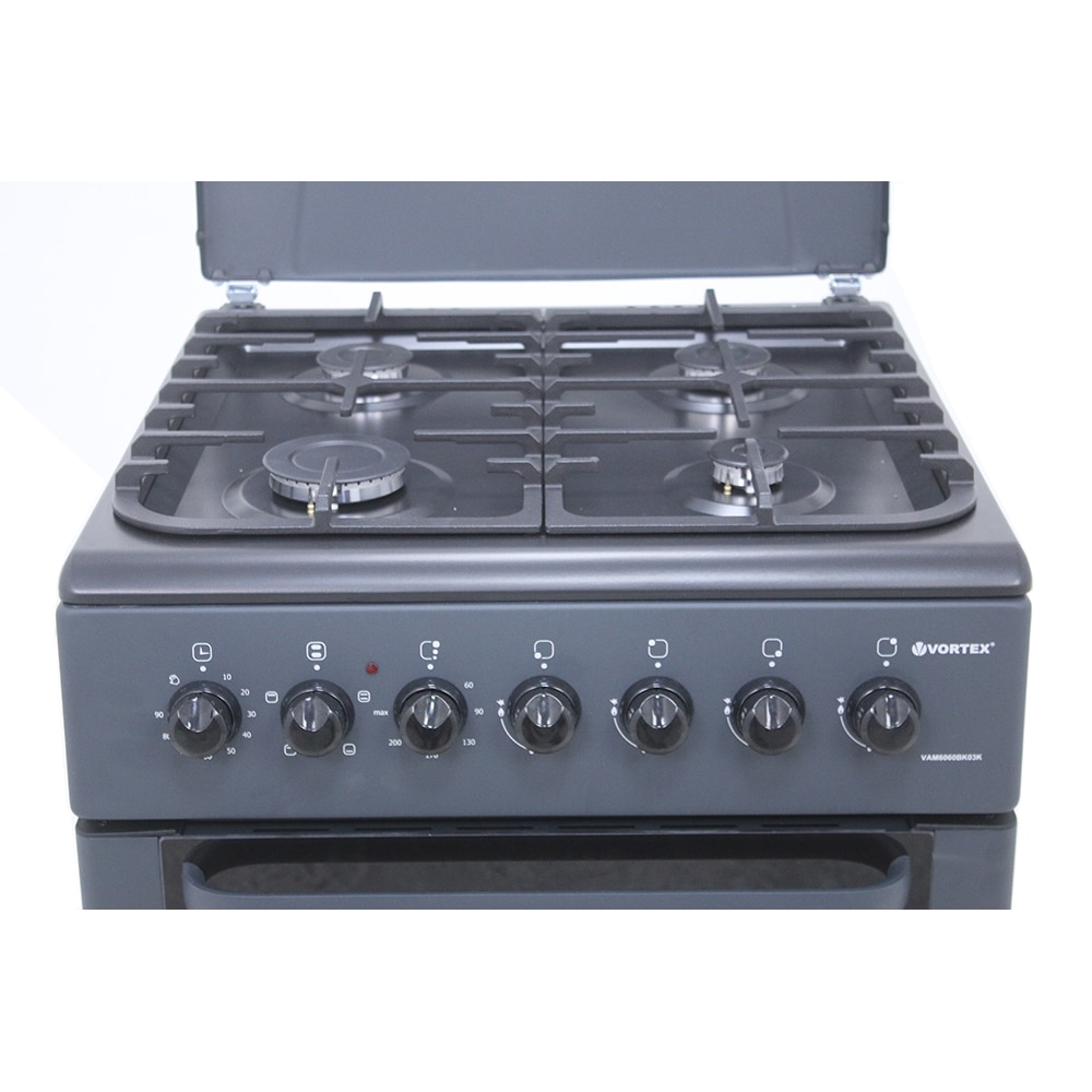 Aragaz VORTEX VAM6060BK03K, 4 arzatoare, Gaz + Electric, L 60 cm, Grill, antracit