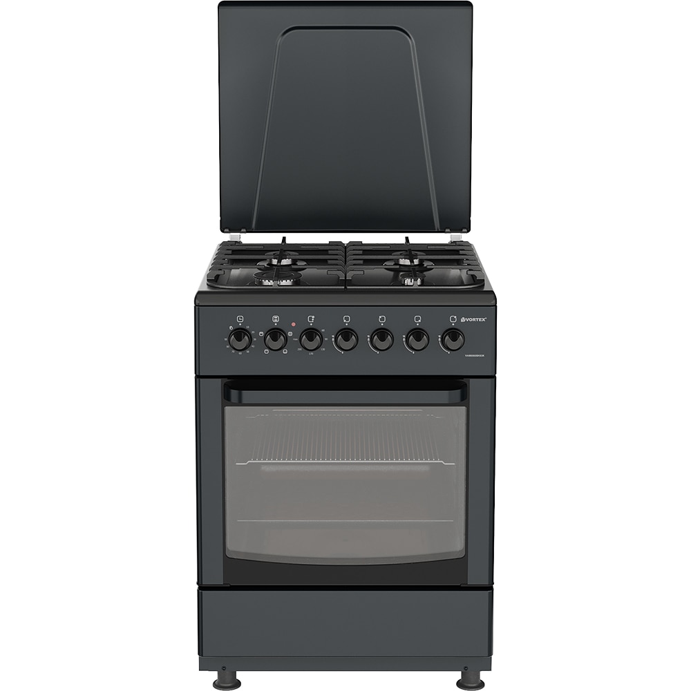 Aragaz VORTEX VAM6060BK03K, 4 arzatoare, Gaz + Electric, L 60 cm, Grill, antracit