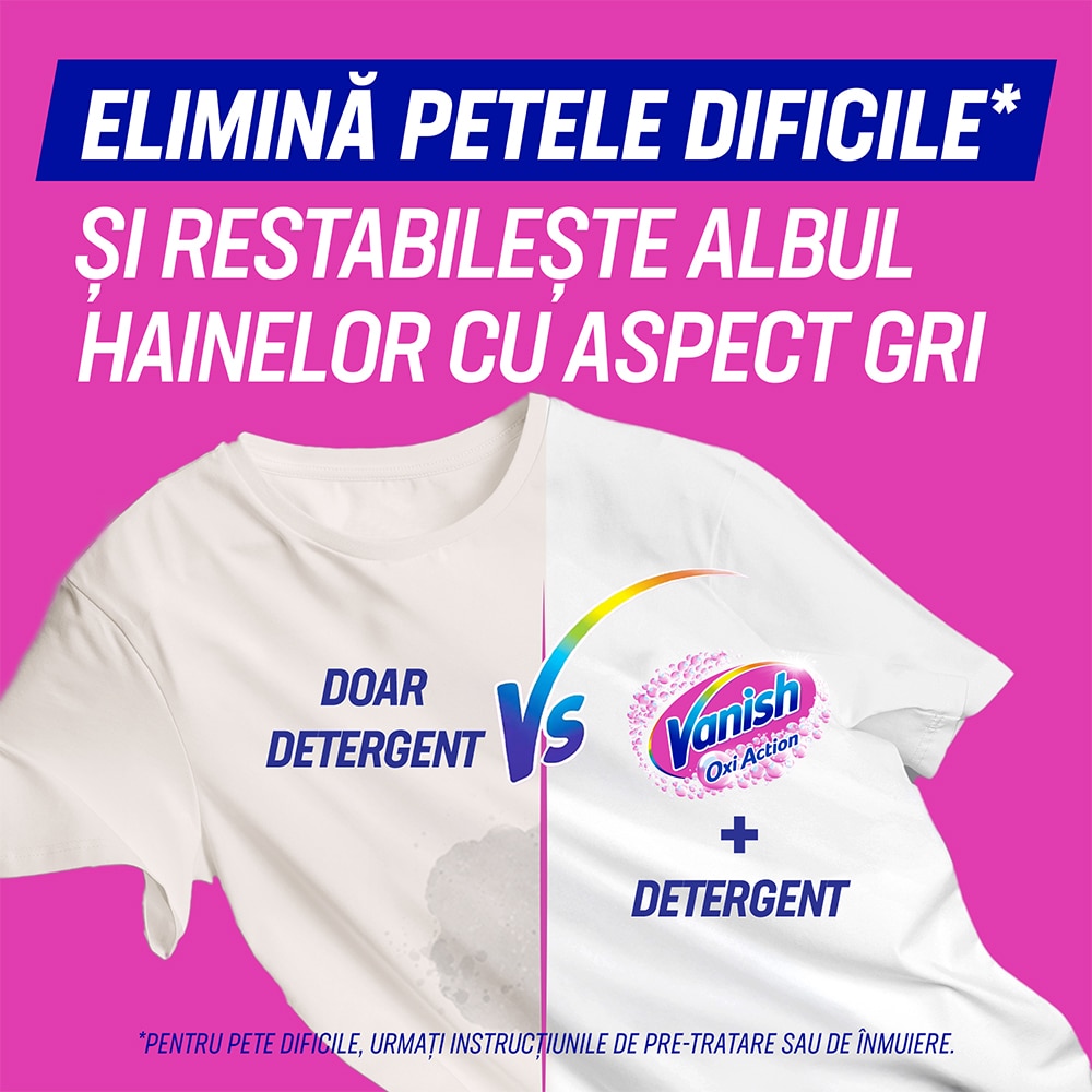 Pudra pentru indepartarea petelor VANISH Oxi Action, haine albe, 470g