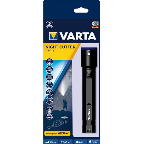 Lanterna LED VARTA Night Cutter F30R, 700 lumeni, Acumulator 2600mAh, micro USB, negru