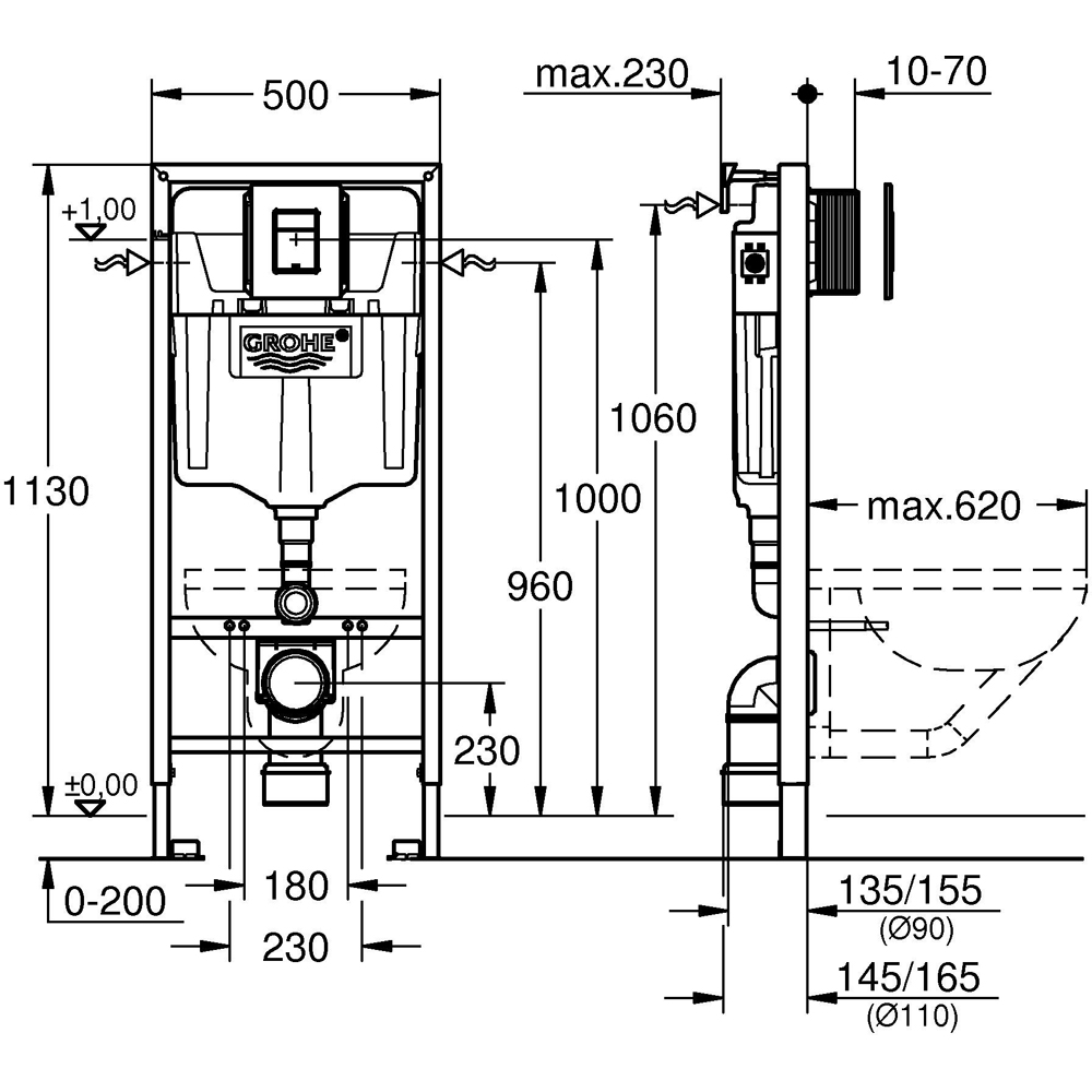 Set rezervor WC incastrat GROHE Solido SL 3in1 38811KF0, 6-9 l, negru
