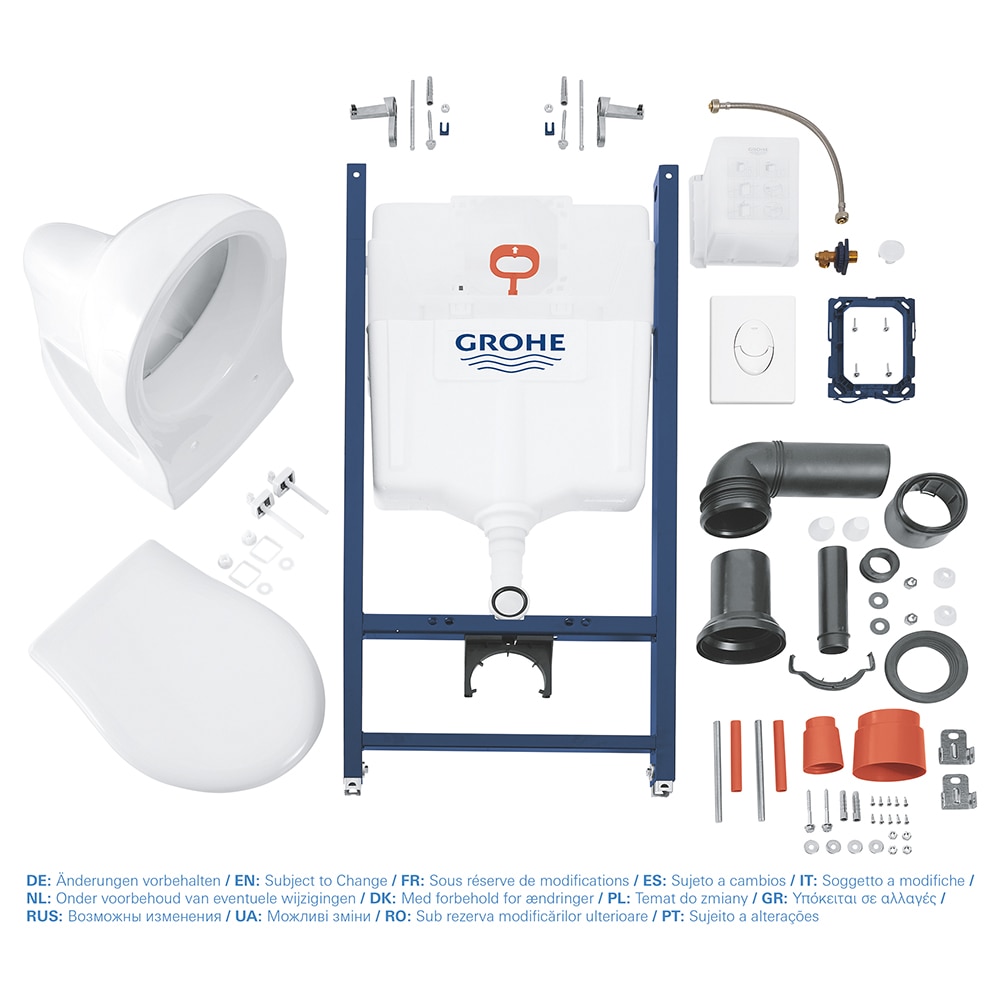 Set vas WC GROHE Solido Compact 39116000, montaj suspendat, evacuare orizontala, cu capac, alb