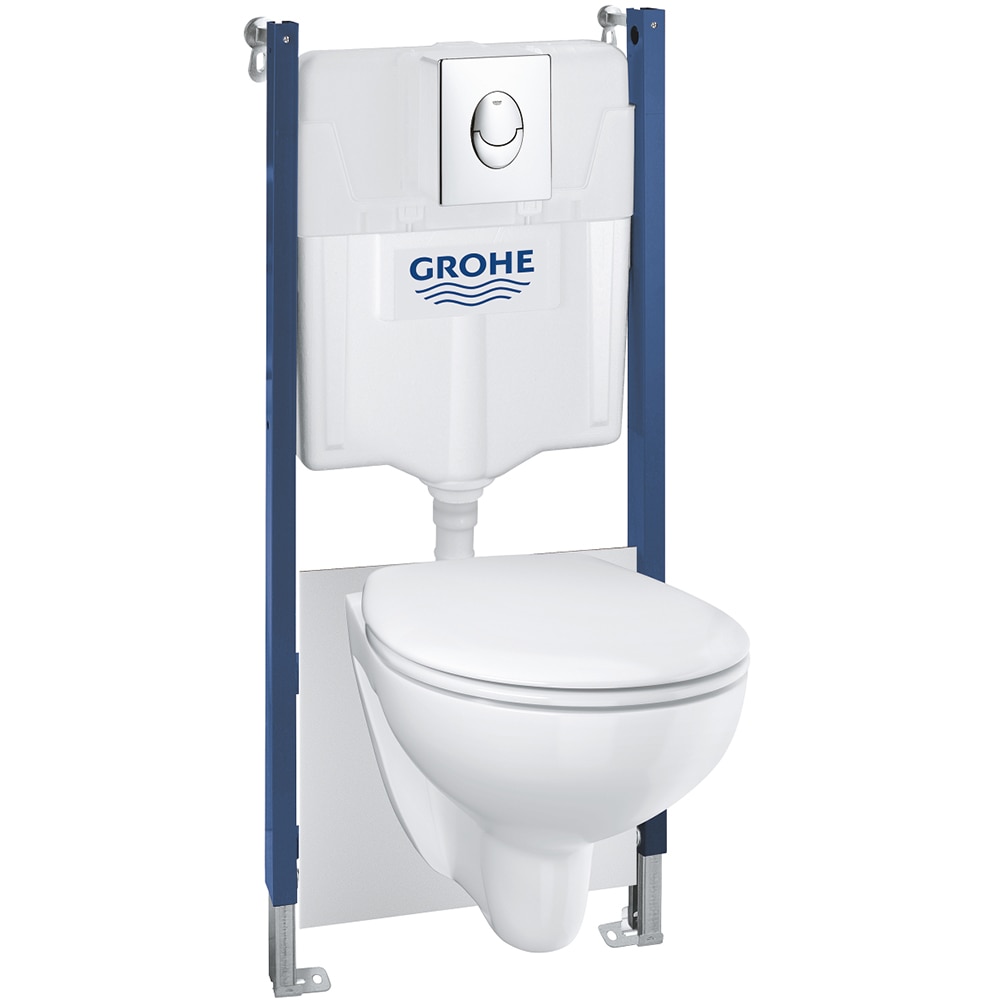 Set vas WC GROHE Solido 39419000, montaj suspendat, evacuare orizontala, cu capac, alb
