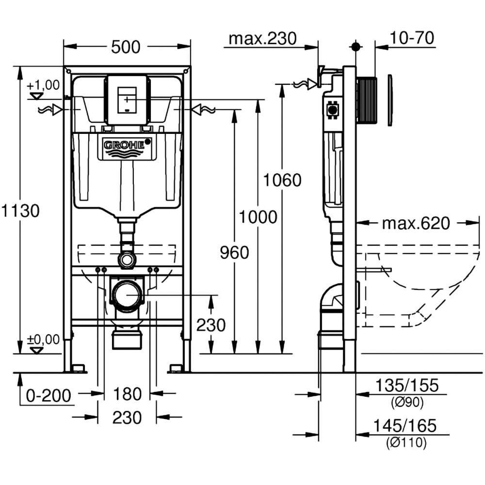 Set rezervor WC incastrat GROHE Rapid SL 6in1 39449000, 6-9 l, crom