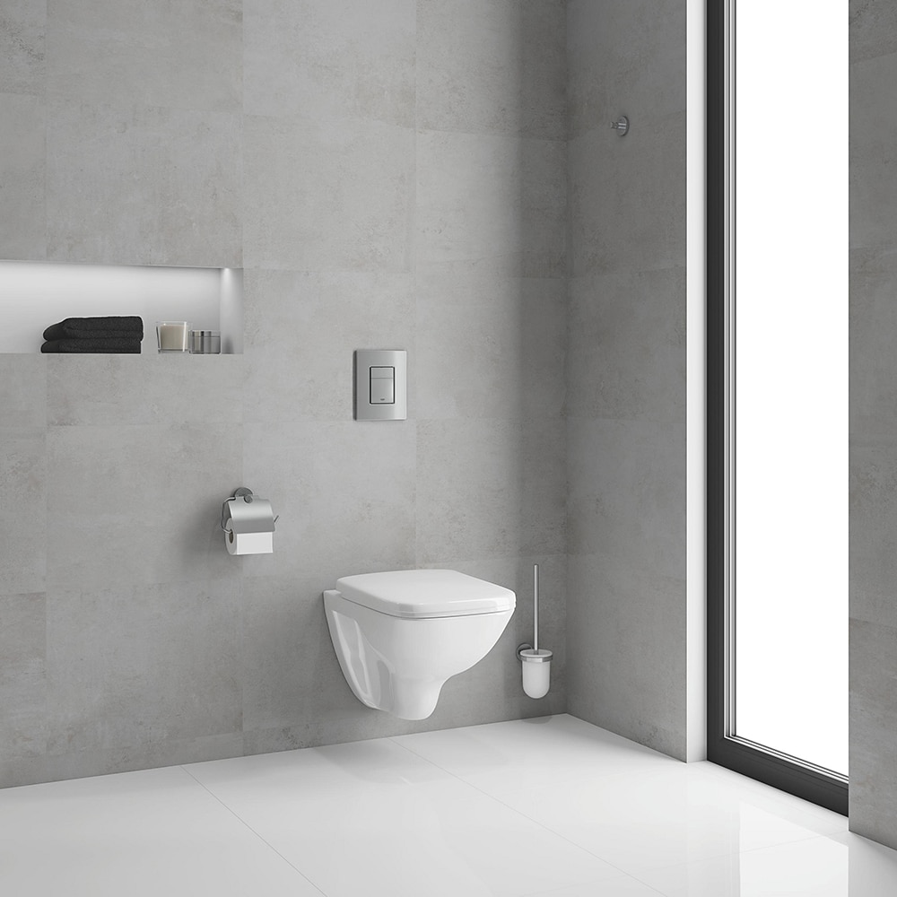 Set vas WC GROHE Solido Square 39467000, montaj suspendat, evacuare orizontala, cu capac, alb