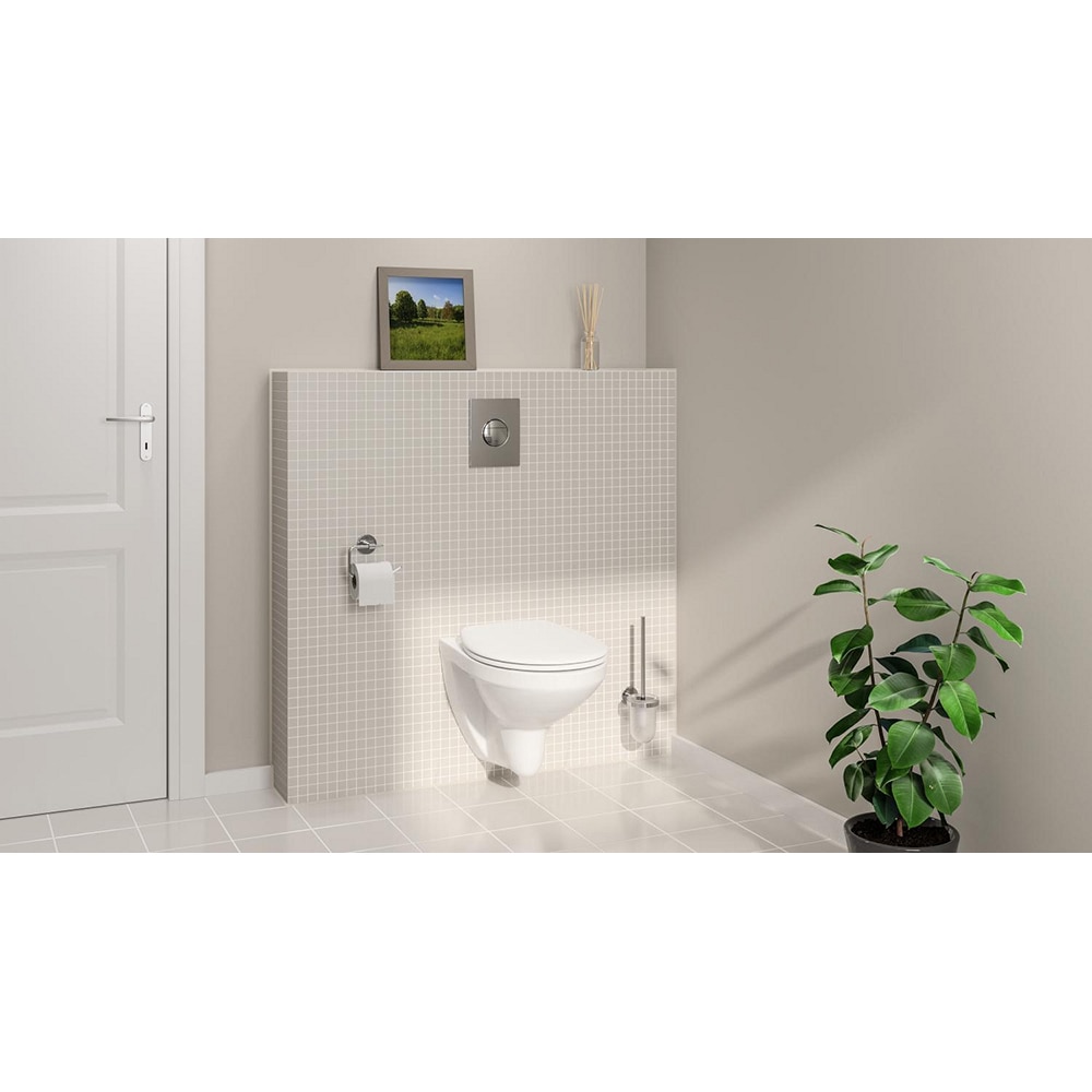 Set vas WC GROHE Bau Ceramic 39499000, montaj suspendat, evacuare orizontala, cu capac, alb