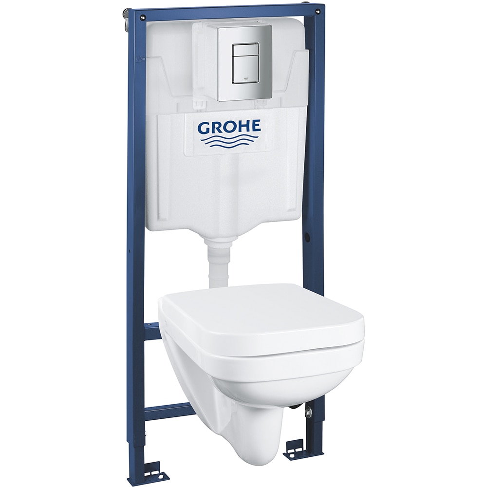 Set vas WC GROHE Solido 39552000, montaj suspendat, evacuare orizontala, cu capac, alb