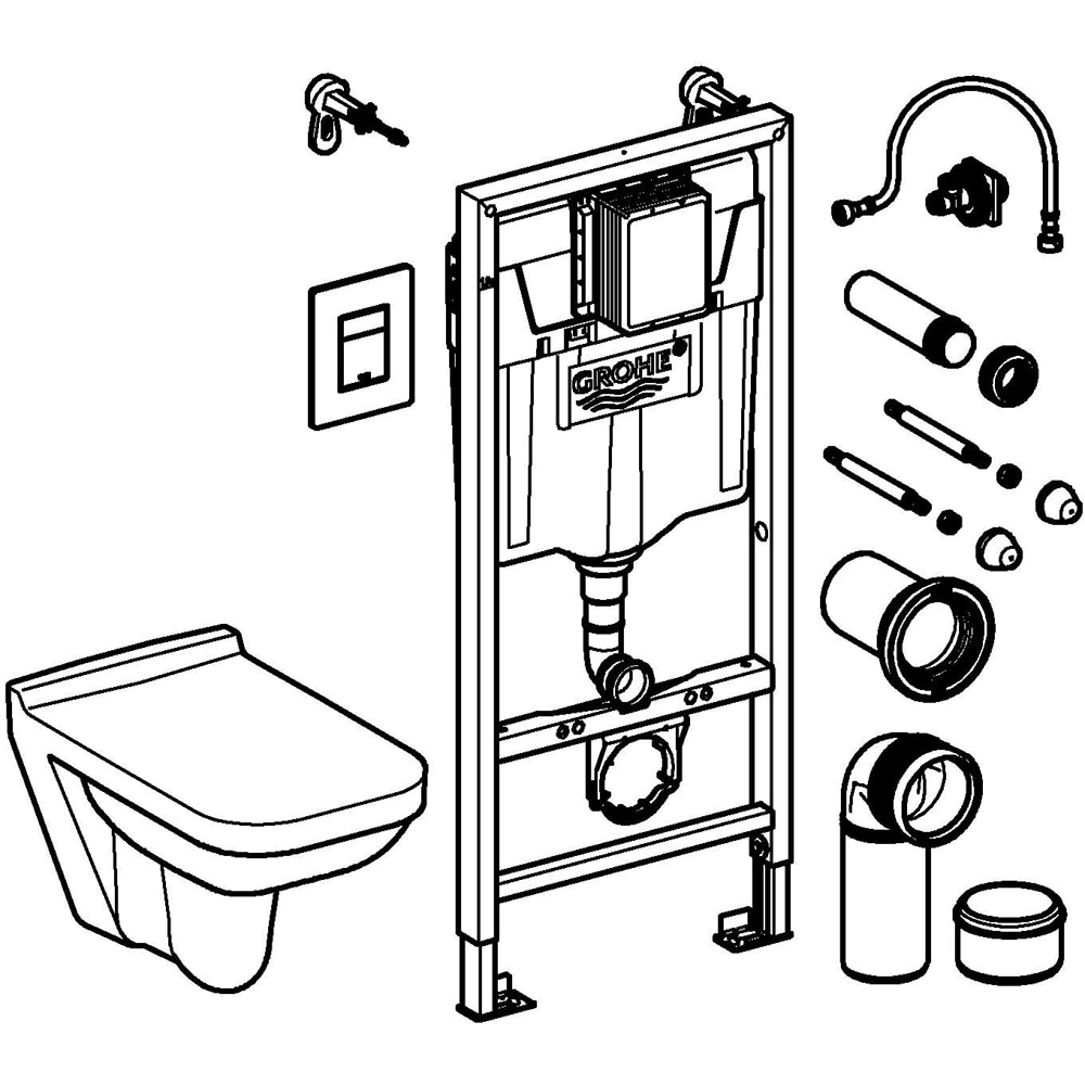Set vas WC GROHE Solido 39552000, montaj suspendat, evacuare orizontala, cu capac, alb