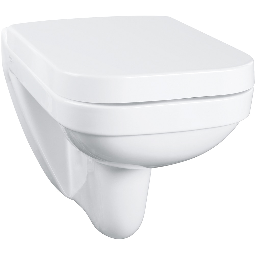 Set vas WC GROHE Solido 39552000, montaj suspendat, evacuare orizontala, cu capac, alb