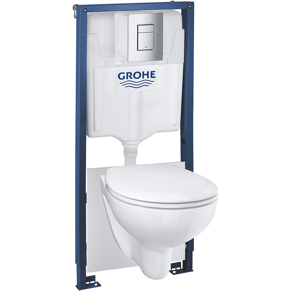 Set vas WC GROHE Bau Ceramic 39586000, montaj suspendat, evacuare orizontala, cu capac, alb
