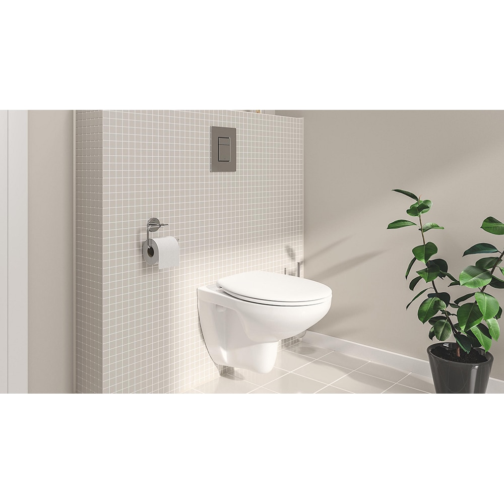 Set vas WC GROHE Bau Ceramic 39586000, montaj suspendat, evacuare orizontala, cu capac, alb