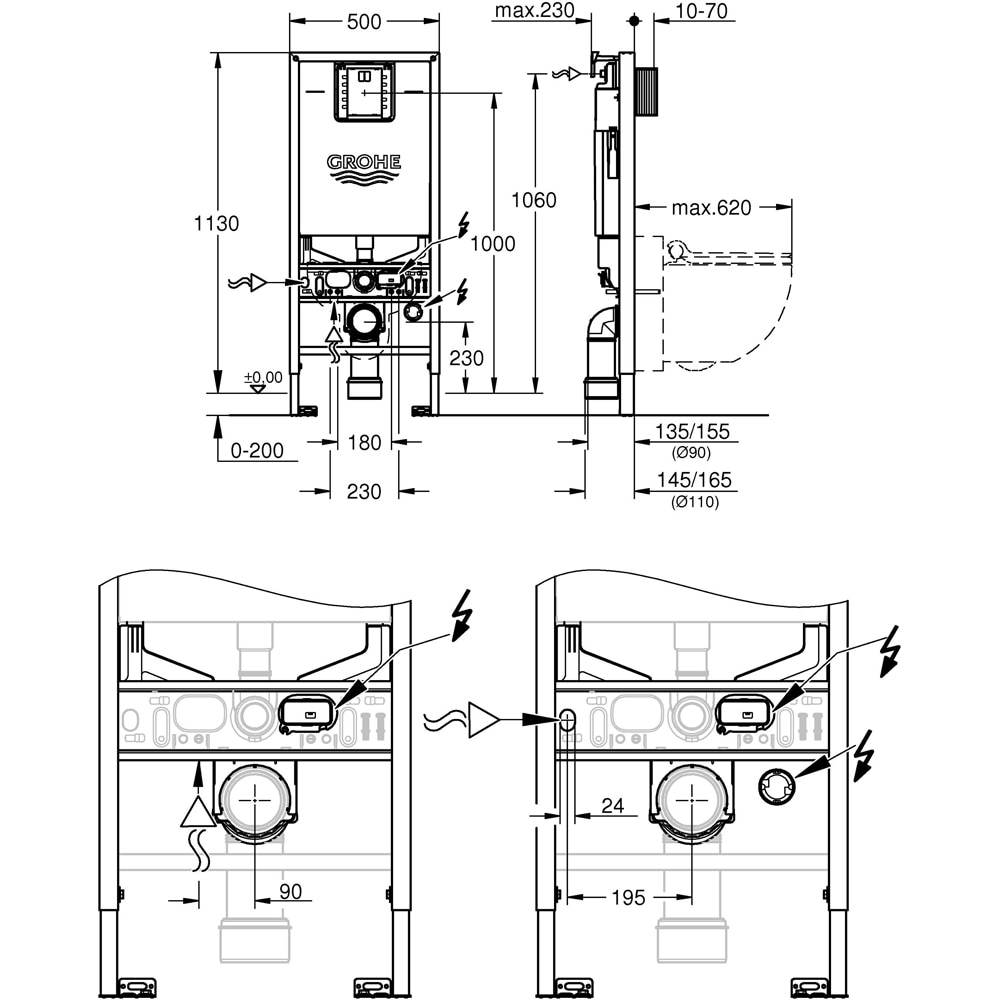 Set rezervor WC incastrat GROHE Rapid SLX 3in1 39598000, 6-9 l, otel