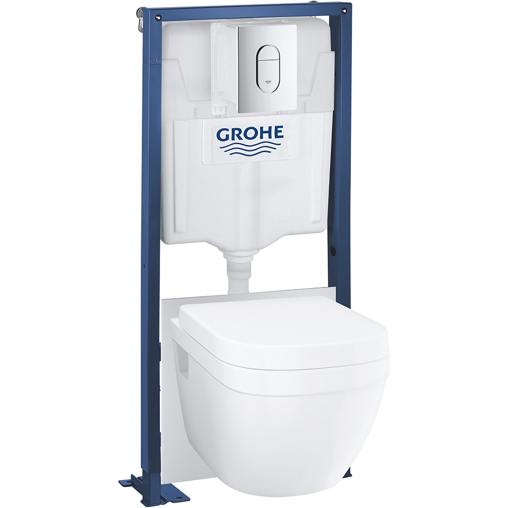 Set vas WC GROHE Euro Ceramic 39697000, montaj suspendat, evacuare orizontala, cu capac, alb