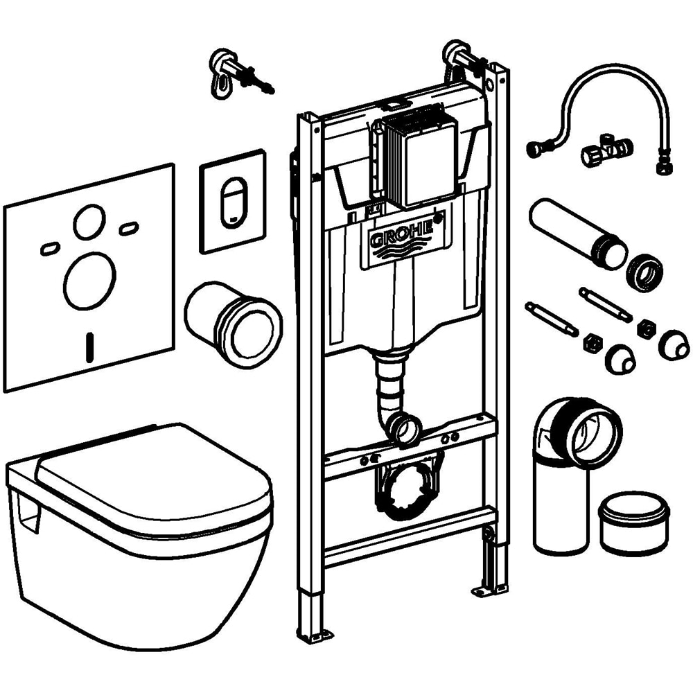 Set vas WC GROHE Euro Ceramic 39700000, montaj suspendat, evacuare orizontala, cu capac, alb