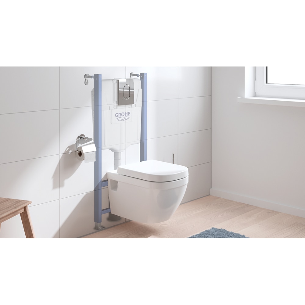 Set vas WC GROHE Euro Ceramic 39700000, montaj suspendat, evacuare orizontala, cu capac, alb