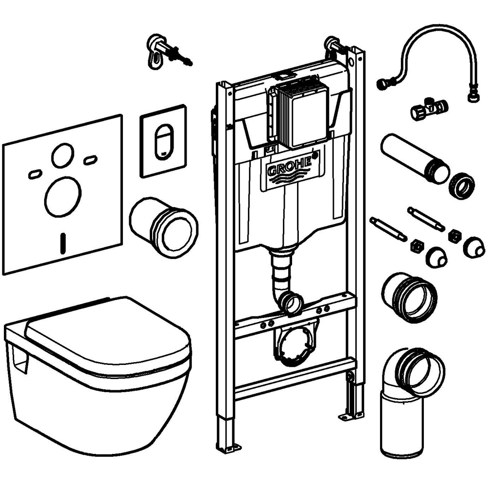 Set vas WC GROHE Solido 39701000, montaj suspendat, evacuare orizontala, cu capac, alb