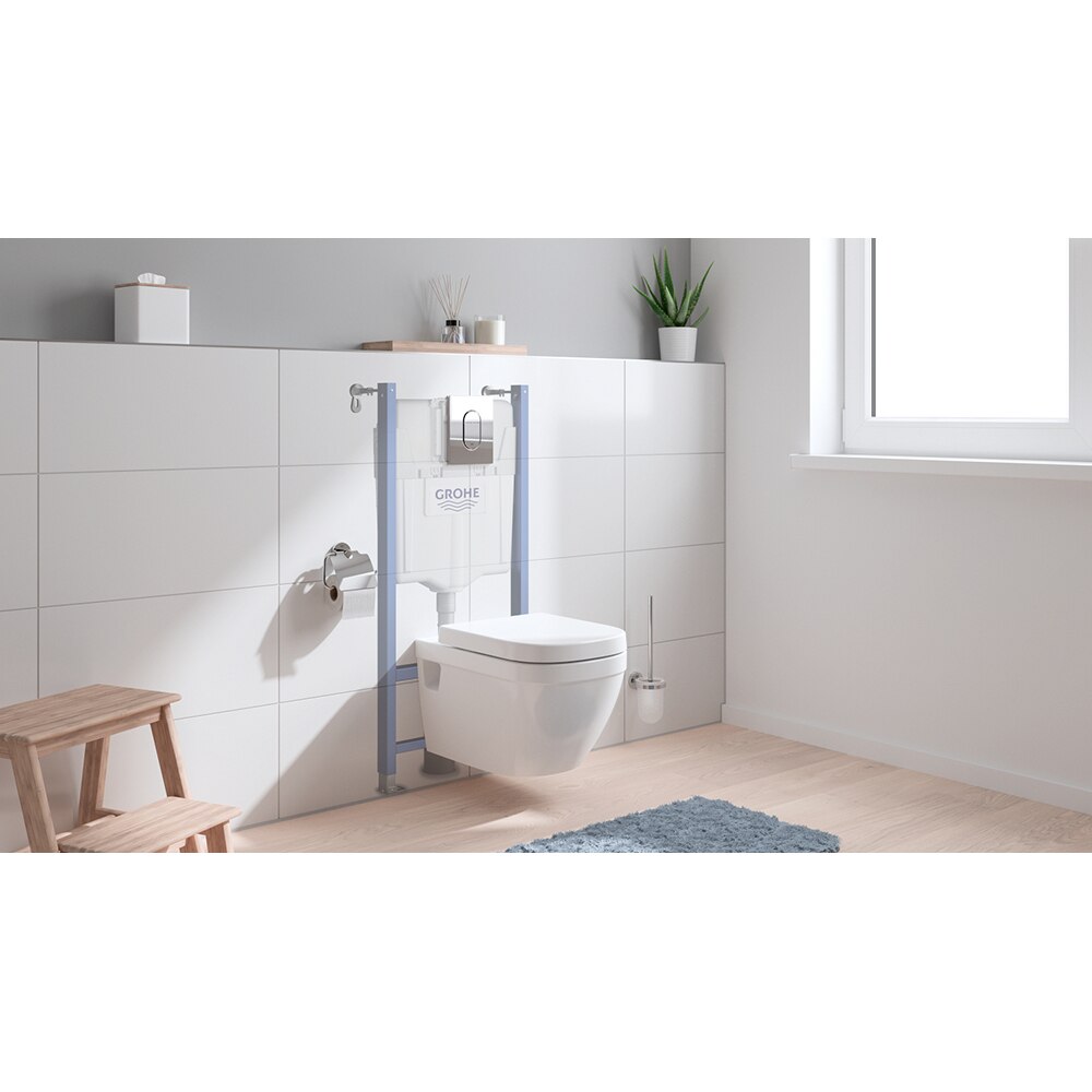 Set vas WC GROHE Solido 39701000, montaj suspendat, evacuare orizontala, cu capac, alb