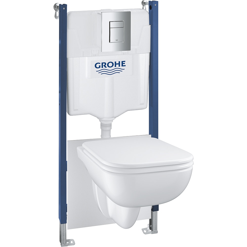 Set vas WC GROHE Solido Edge 39816000, montaj suspendat, evacuare orizontala, cu capac, alb