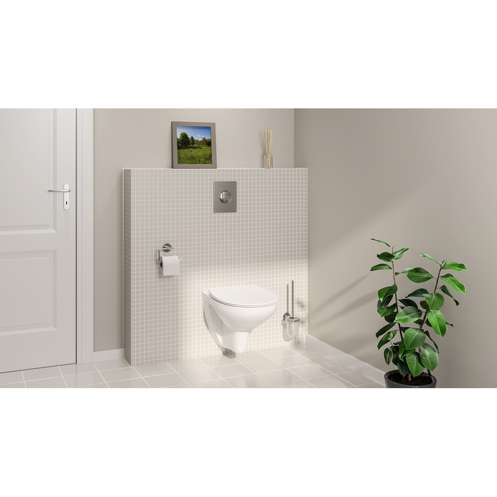 Set vas WC GROHE Bau Ceramic 39900000, montaj suspendat, evacuare orizontala, cu capac, alb