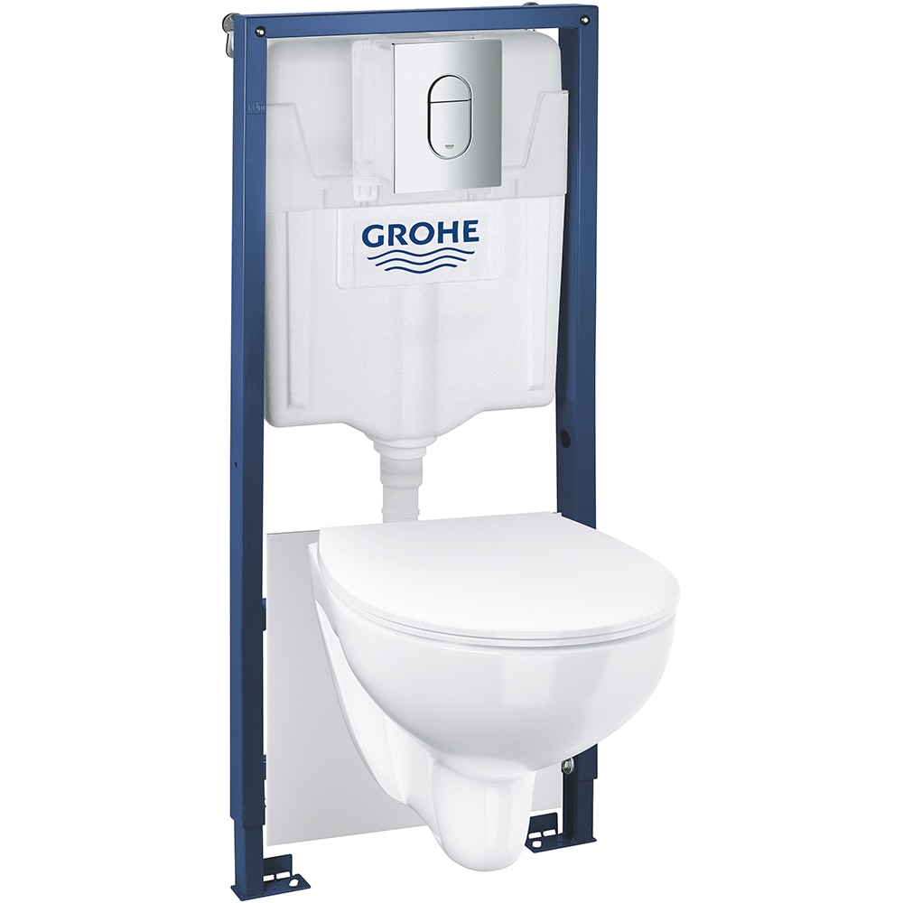 Set vas WC GROHE Solido 39902000, montaj suspendat, evacuare orizontala, cu capac, alb