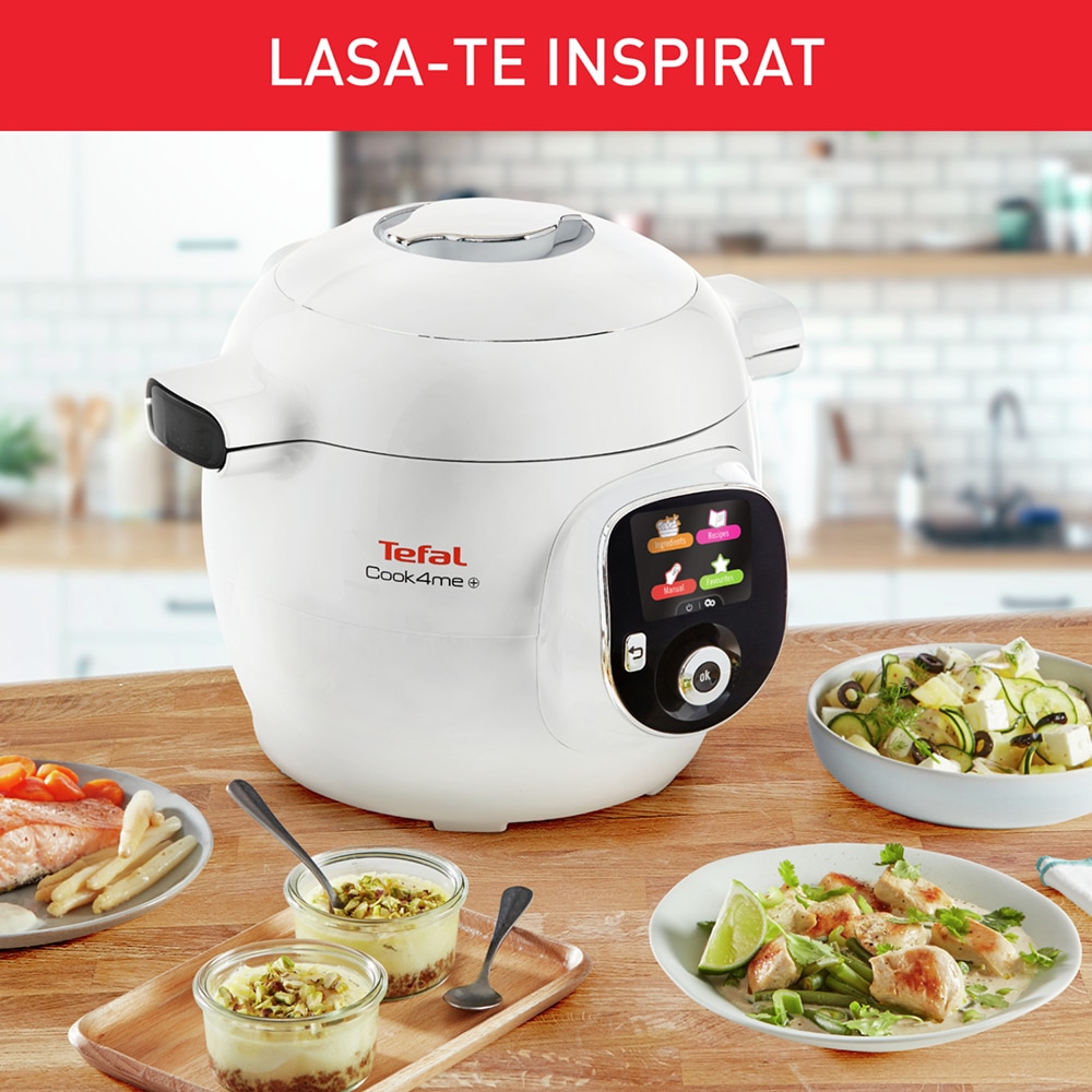 Multicooker TEFAL Cook4Me+ CY851130, 6l, 1600W, 6 programe, aplicatie 150 retete, alb-gri