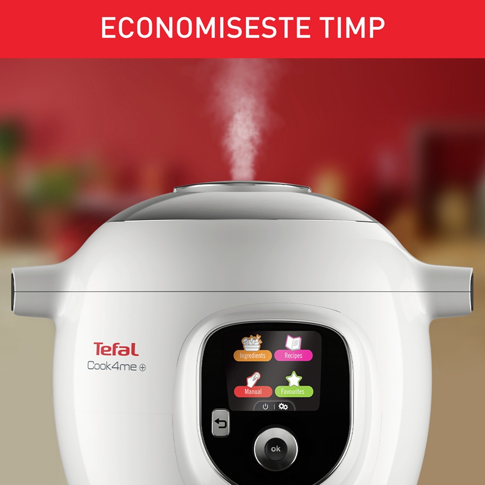 Multicooker TEFAL Cook4Me+ CY851130, 6l, 1600W, 6 programe, aplicatie 150 retete, alb-gri