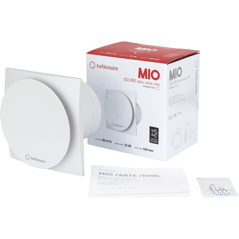 Ventilator baie extractor Turbionaire MIO 100 SW, 15W, 80mc/h, 100mm, alb