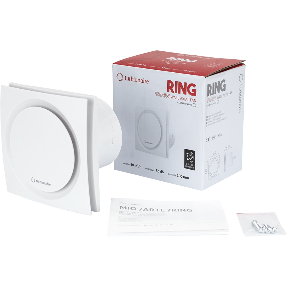 Ventilator baie extractor Turbionaire RING 100 SW, 15W, 80mc/h, 100mm, alb