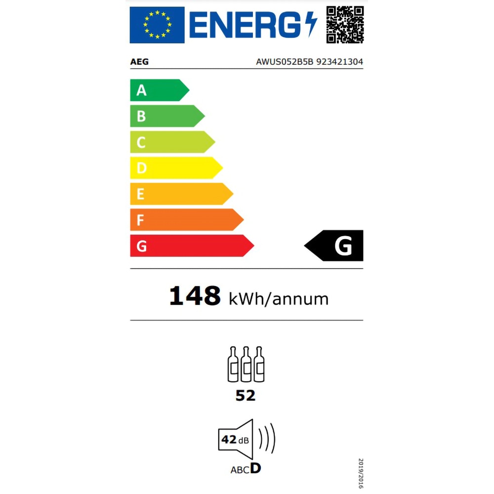 Racitor de vinuri incorporabil AEG AWUS052B5B, 52 sticle, H 82 cm, Clasa G