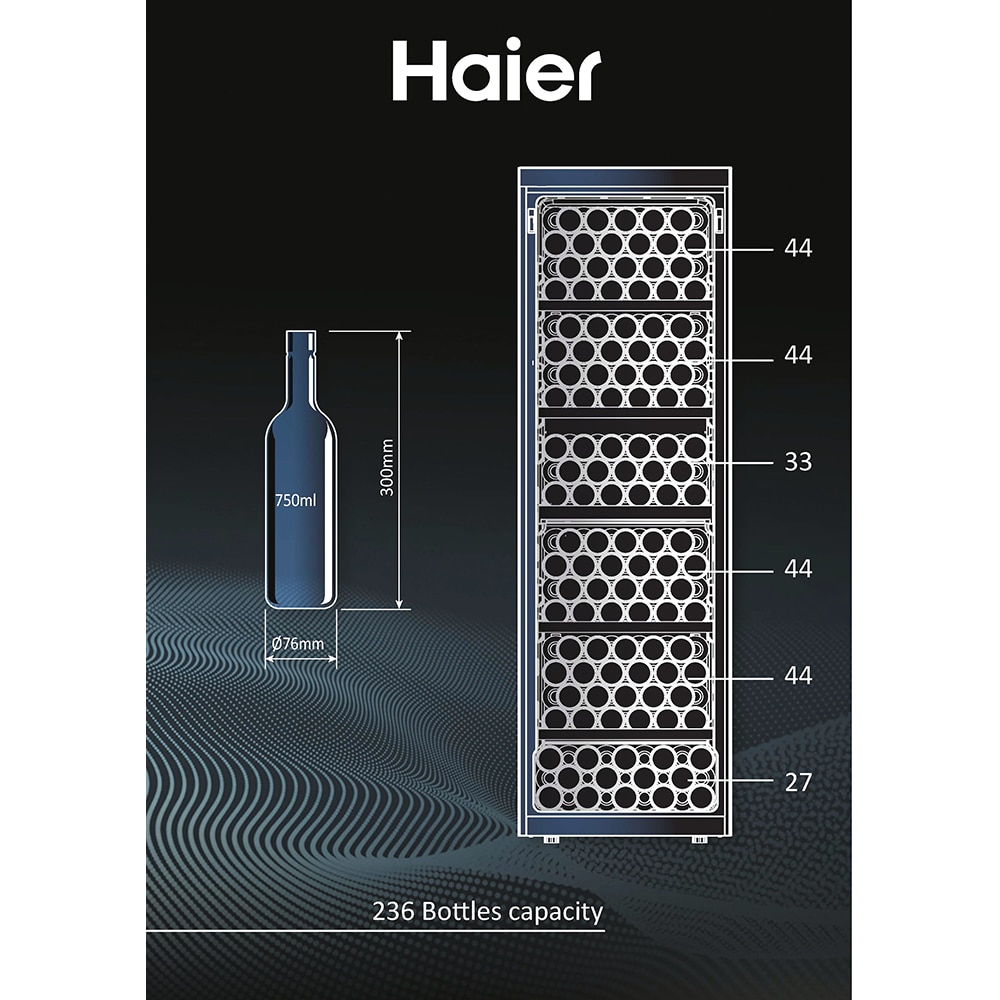 Racitor de vinuri HAIER HWS236GDEH1, 236 sticle, H 190 cm, Clasa E, Wi-Fi, negru