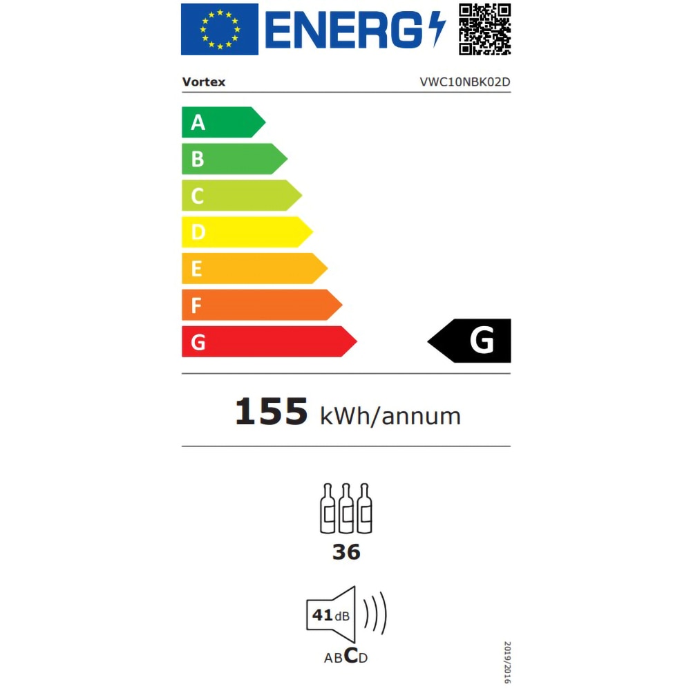 Racitor de vinuri VORTEX VWC10NBK02D, 36 sticle, H 110 cm, Clasa G, negru