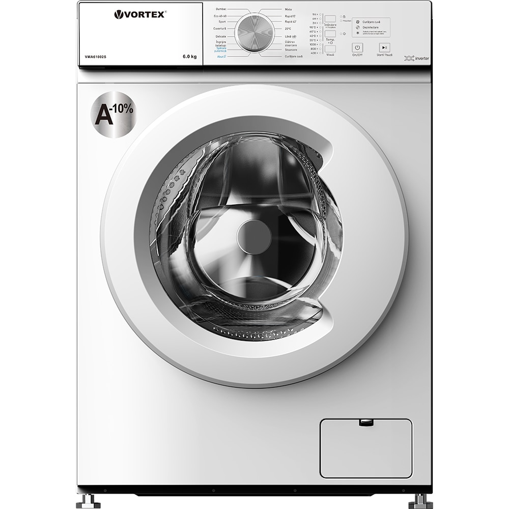 Masina de spalat rufe frontala slim VORTEX VMA61002S, Steam, 6 kg, 1000rpm, Clasa A, alb