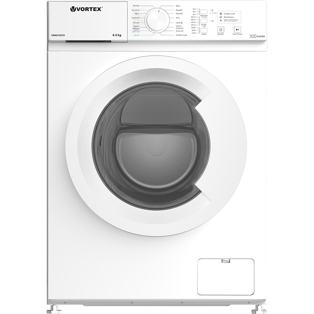 Masina de spalat rufe frontala slim VORTEX VMA61201S, Steam, 6 kg, 1000rpm, Clasa A, alb