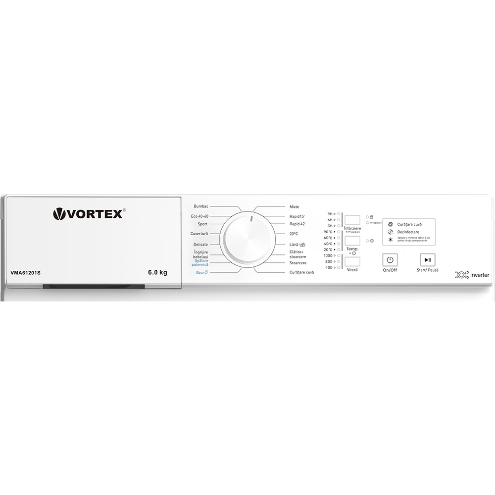 Masina de spalat rufe frontala slim VORTEX VMA61201S, Steam, 6 kg, 1000rpm, Clasa A, alb