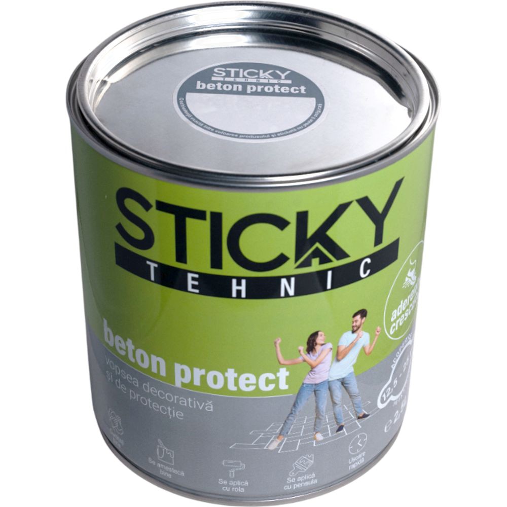 Vopsea beton interior/exterior Sticky Tehnic, pe baza de solvent, gri, 2.5 l