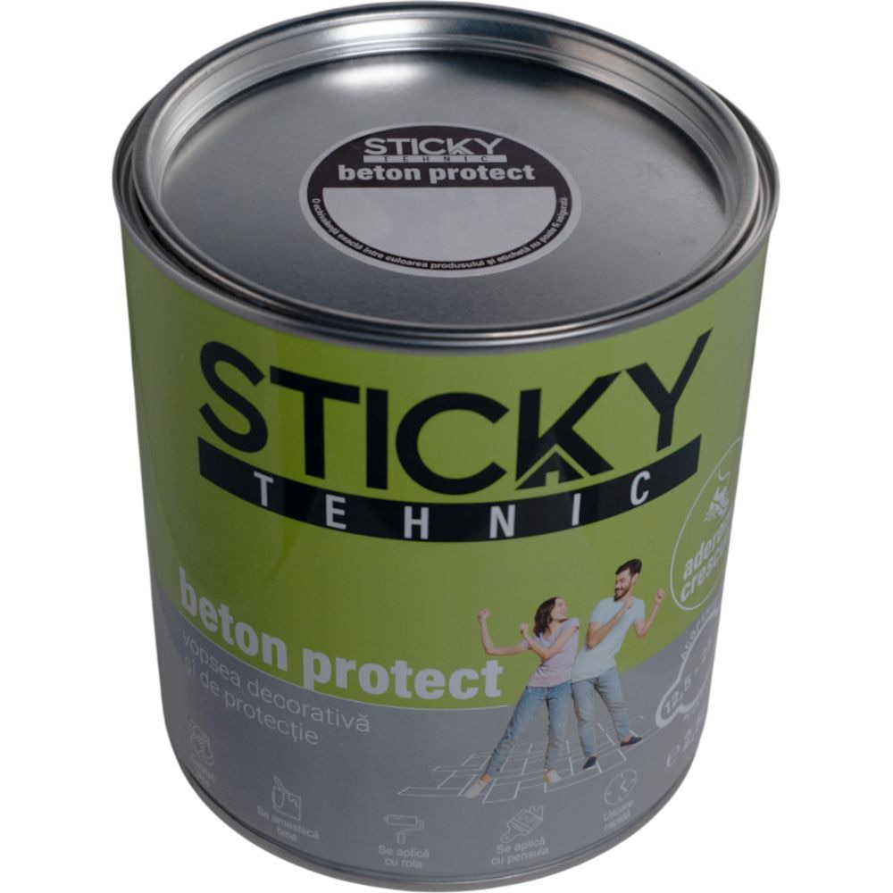 Vopsea beton interior/exterior Sticky Tehnic, pe baza de solvent, gri antracit, 2.5 l