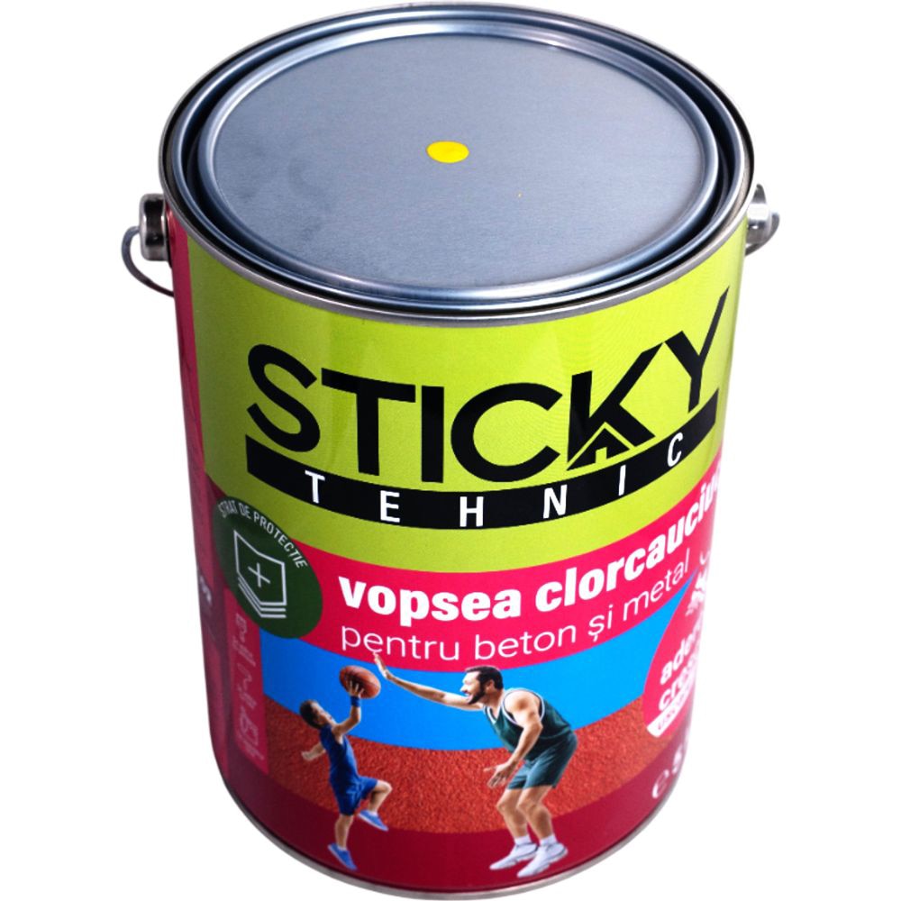 Vopsea clorcauciuc interior/exterior Sticky Tehnic, pe baza de solvent, galben, 5 kg
