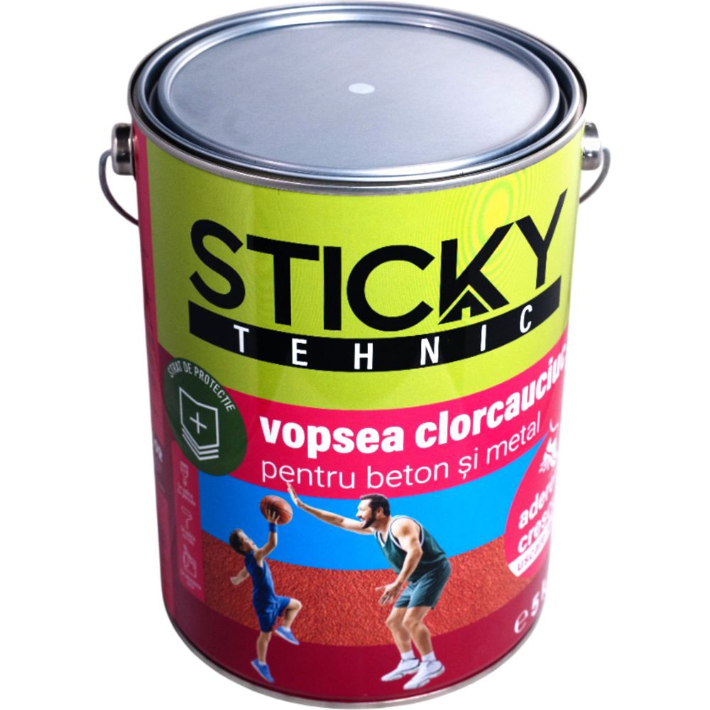 Vopsea clorcauciuc interior/exterior Sticky Tehnic, pe baza de solvent, gri, 5 kg