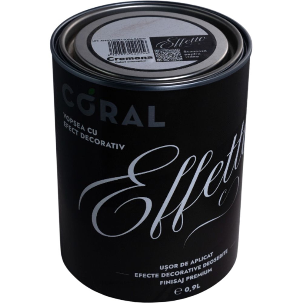 Vopsea decorativa interior Coral Effetto, pe baza de apa, cremona 0.9 l