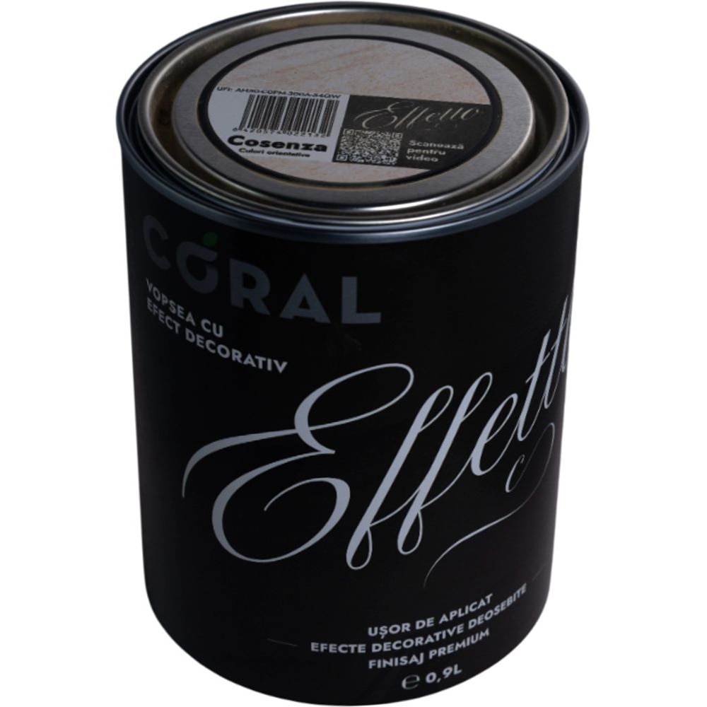 Vopsea decorativa interior Coral Effetto, pe baza de apa, cosenza, 0.9 l