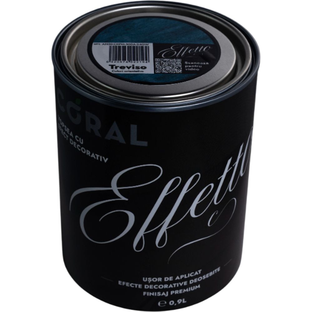 Vopsea decorativa interior Coral Effetto, pe baza de apa, treviso, 0.9 l