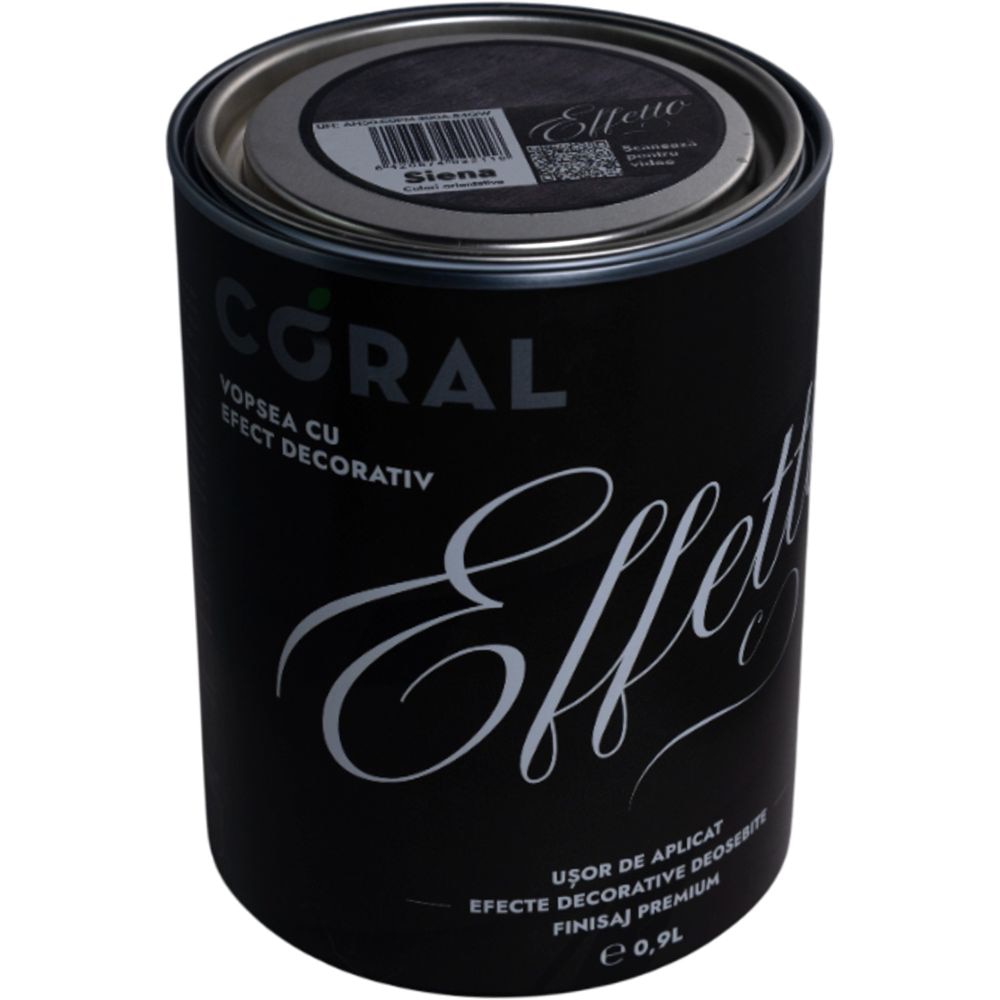 Vopsea decorativa interior Coral Effetto, pe baza de apa, siena, 0.9 l