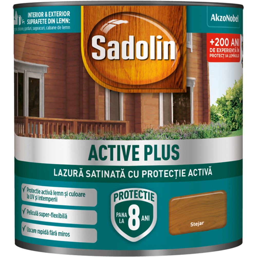 Lazura satinata Sadolin Active Plus, stejar, 0.75 l