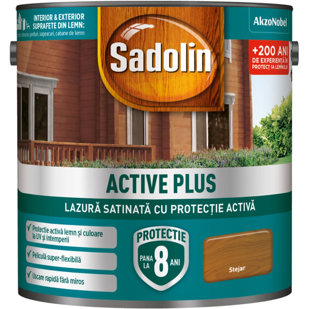 Lazura satinata Sadolin Active Plus, stejar, 2.5 l