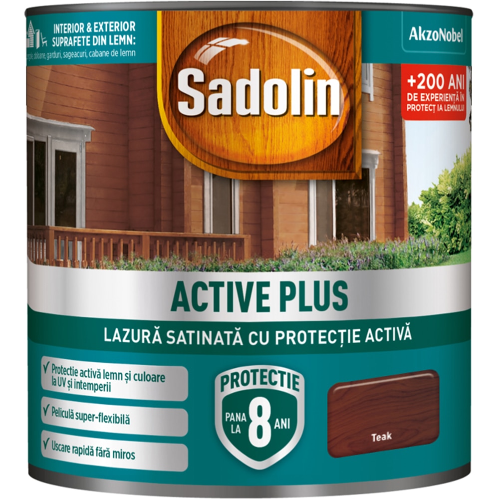 Lazura satinata Sadolin Active Plus, teak, 0.75 l