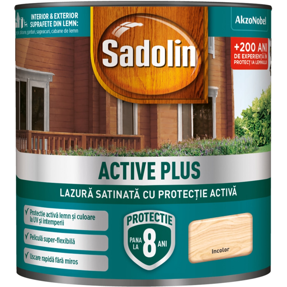 Lazura satinata Sadolin Active Plus, incolor, 0.75 l