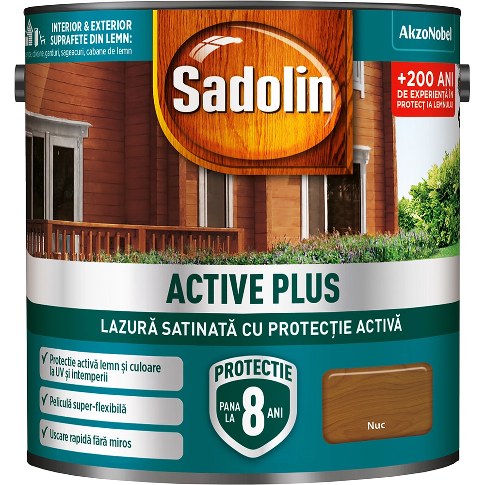 Lazura satinata Sadolin Active Plus, nuc, 0.75 l