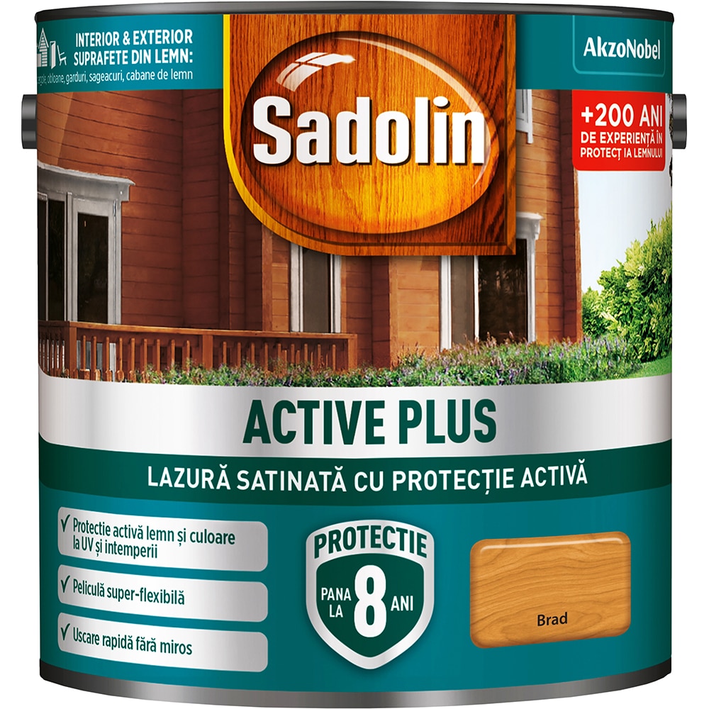 Lazura satinata Sadolin Active Plus, brad, 2.5 l