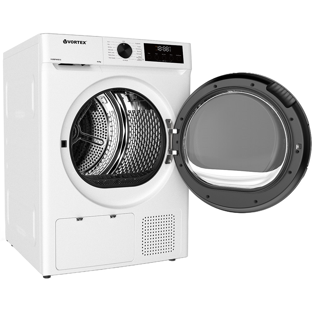 Uscator de rufe VORTEX VUR8PWH01S, Pompa de caldura, 8 kg, 14 programe, Clasa E, alb
