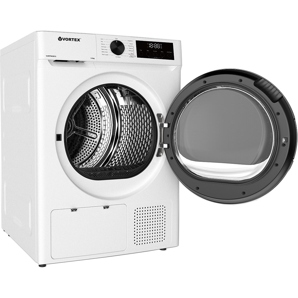 Uscator de rufe VORTEX VUR9PWH01S, Pompa de caldura, 9 kg, 15 programe, Clasa E, alb